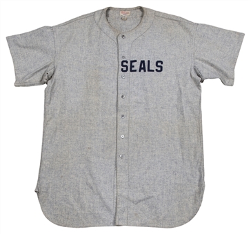 1946-47 Neill Sheridan Game Used San Francisco Seals Flannel Jersey With Signed Cut (Beckett)